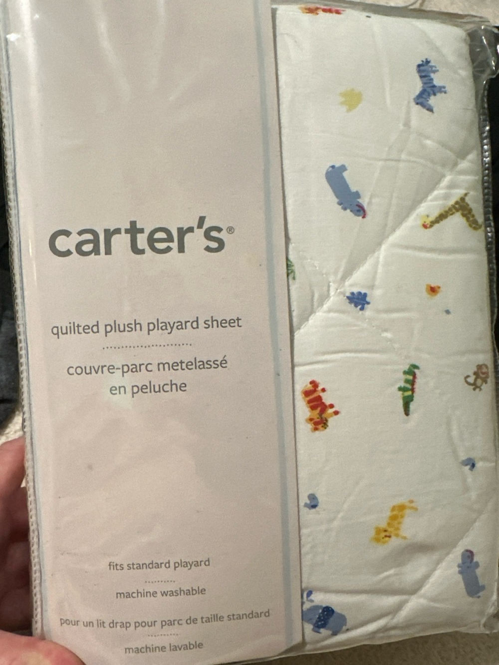 Carter's White Quilted Playard Sheet with Colorful Animal Prints